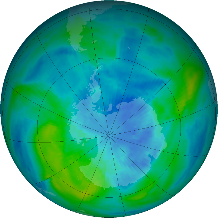 Antarctic ozone map for 29 March 1989